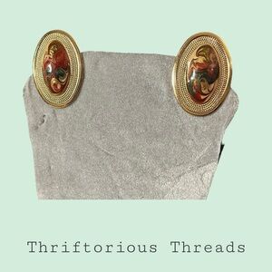 Vintage Gold Jewel Tone Oval Clip On Earrings